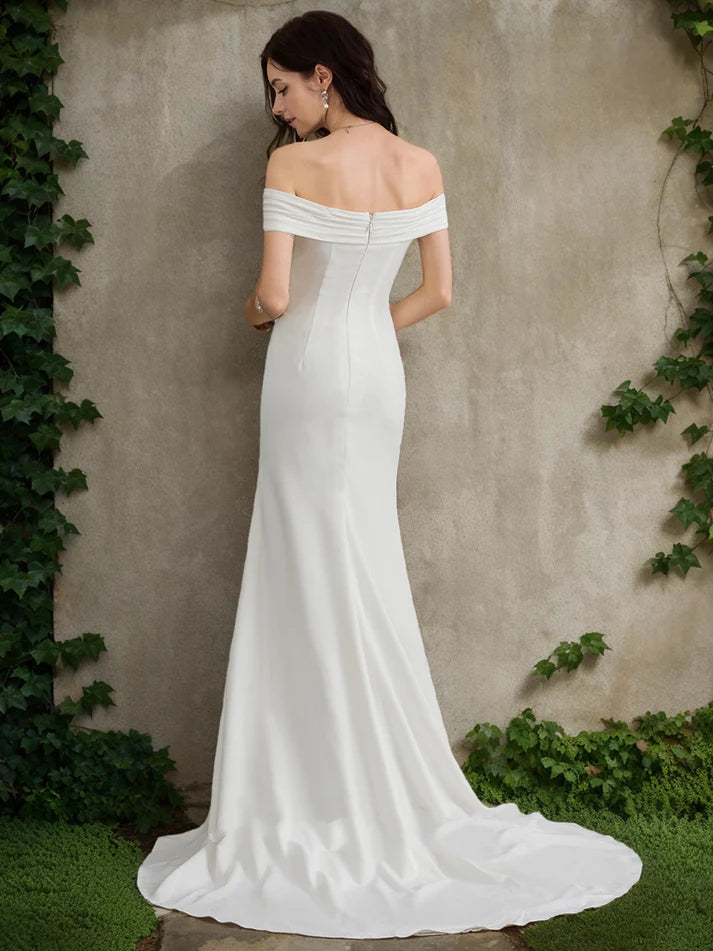 A-Line/Princess Off-the-Shoulder Short Sleeves Split Side Retract Your WaistWedding Dresses